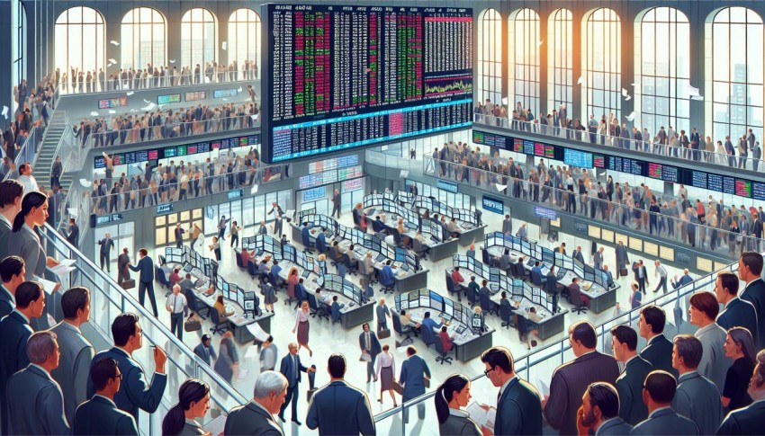 Photograph a bustling stock exchange trading floor 2