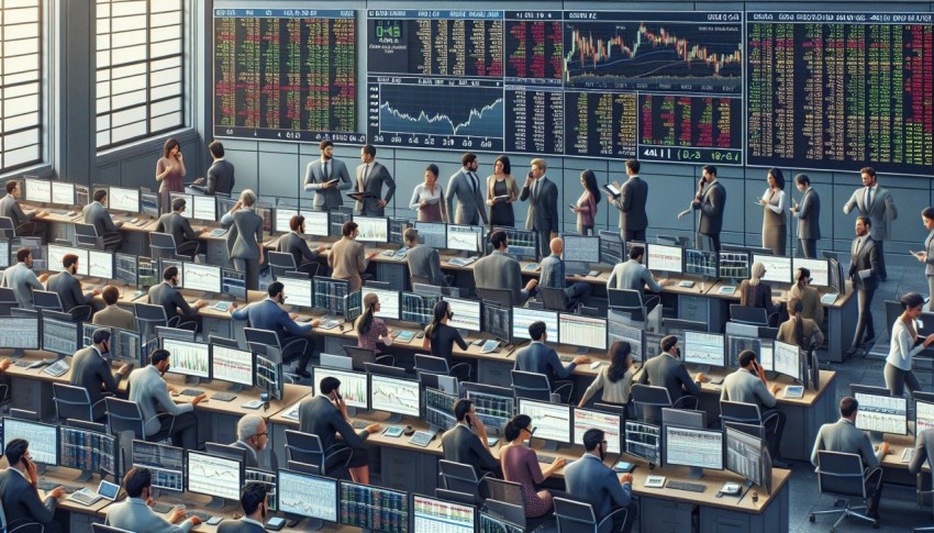 Photograph a bustling stock exchange trading floor 5