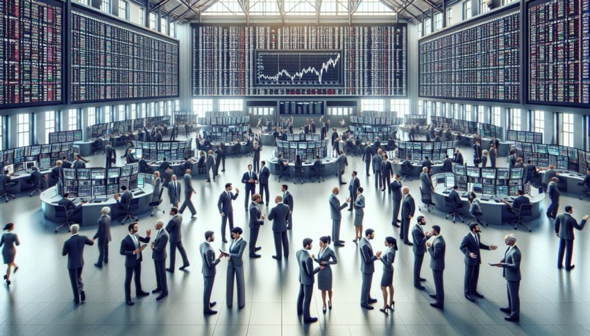 Photograph a bustling stock exchange trading floor 6