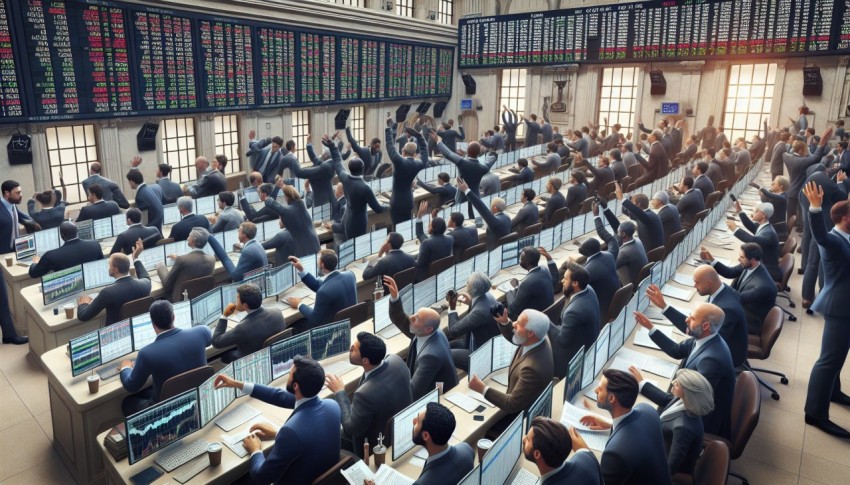 Photograph a bustling stock exchange trading floor 7