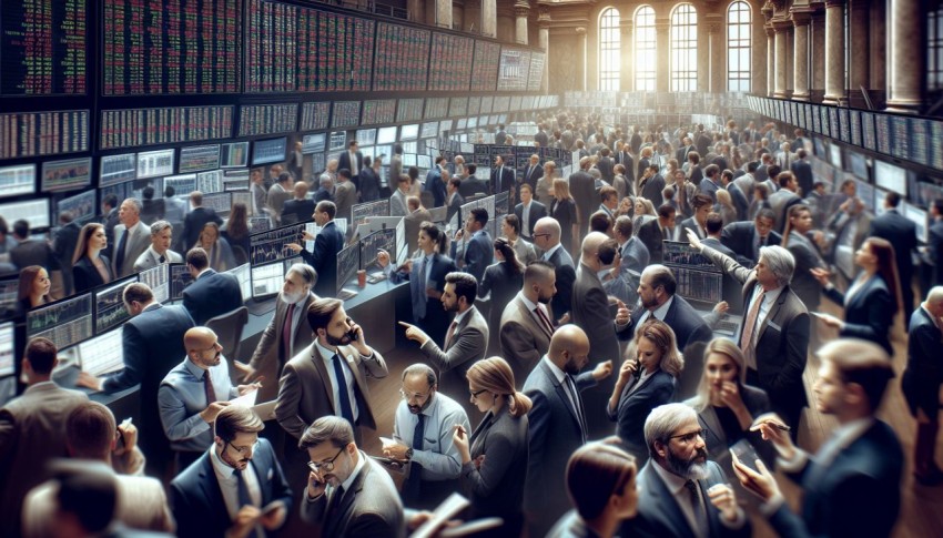 Photograph a bustling stock exchange trading floor 8