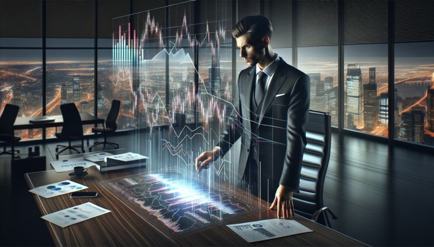 Capture a well dressed business professional analyzing financial charts 4