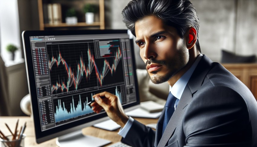 Capture a well dressed business professional analyzing financial charts 10