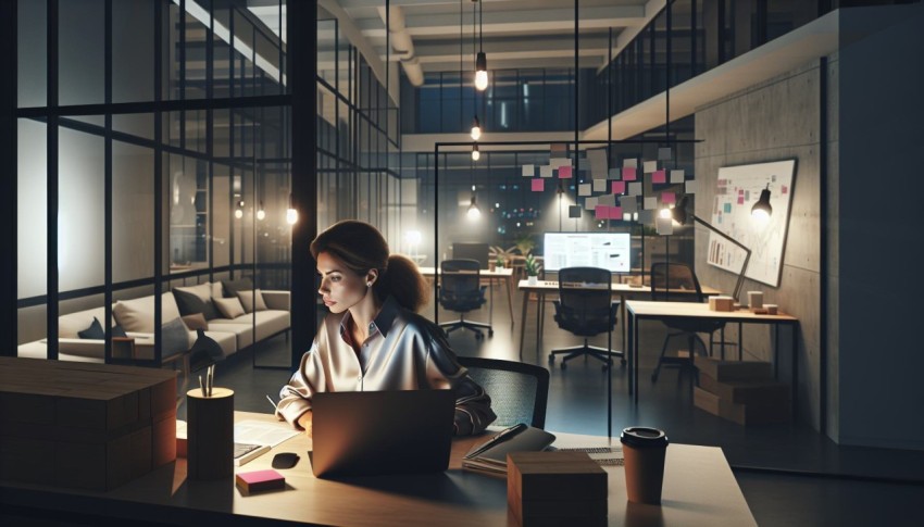 Take a photo of an entrepreneur working late in a start up office 3