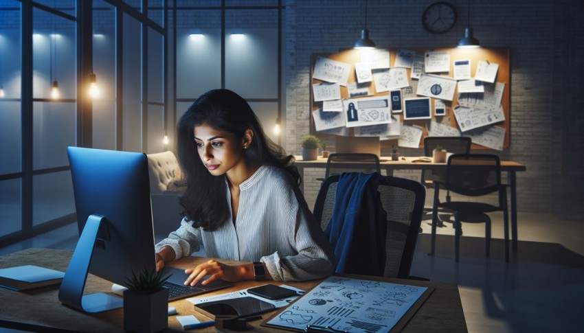 Take a photo of an entrepreneur working late in a start up office 5