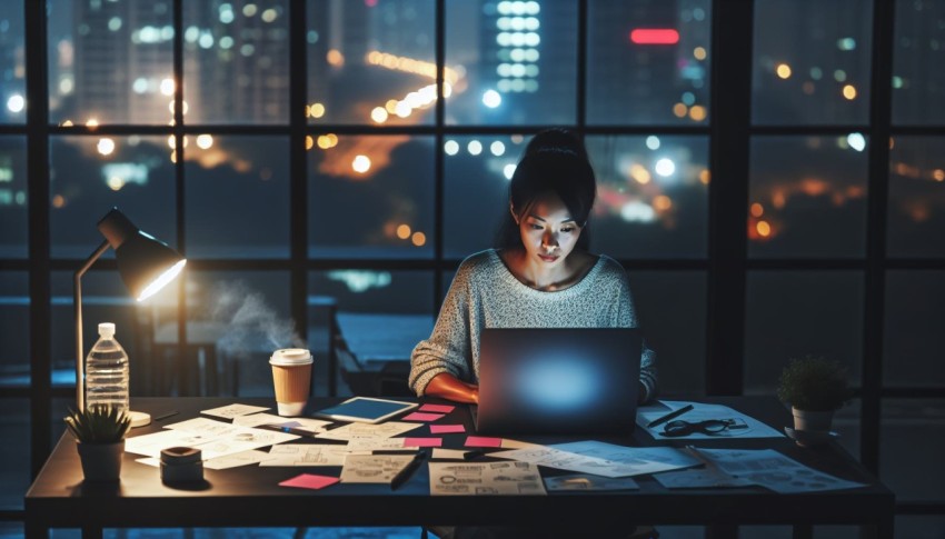 Take a photo of an entrepreneur working late in a start up office 7