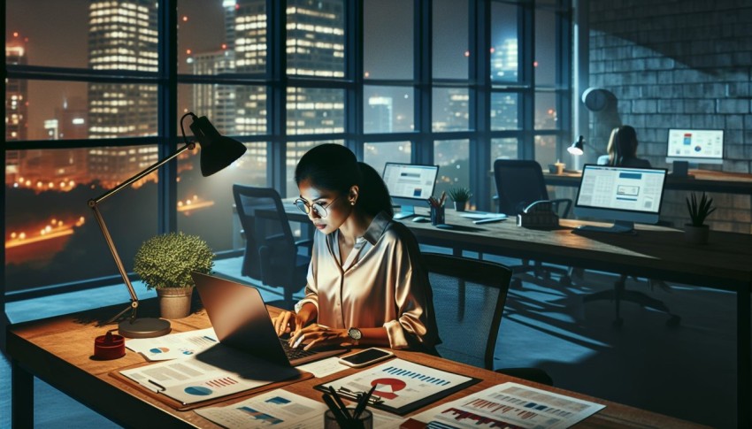 Take a photo of an entrepreneur working late in a start up office 8