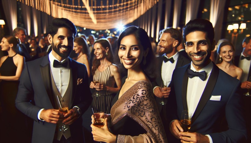 Photograph a network of professionals mingling at a corporate gala 2