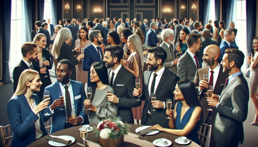 Photograph a network of professionals mingling at a corporate gala 4