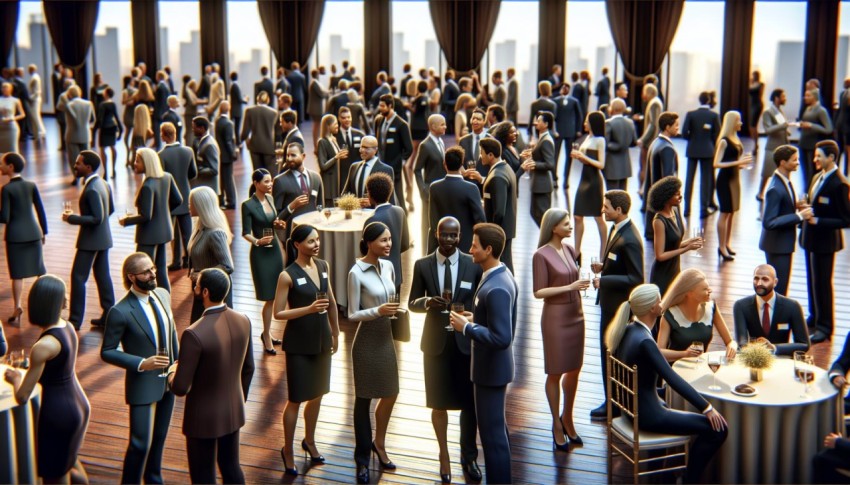 Photograph a network of professionals mingling at a corporate gala 5