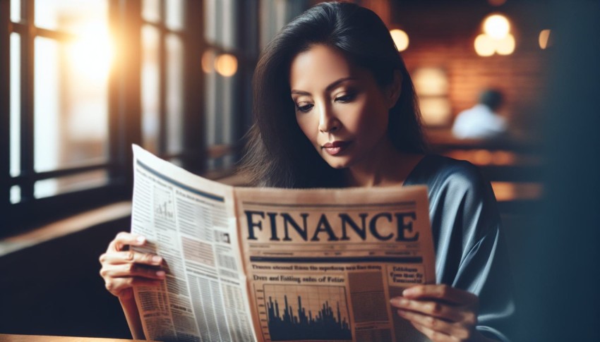 Photograph an investor reading the finance section of a newspaper 1