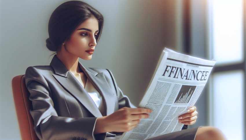 Photograph an investor reading the finance section of a newspaper 3