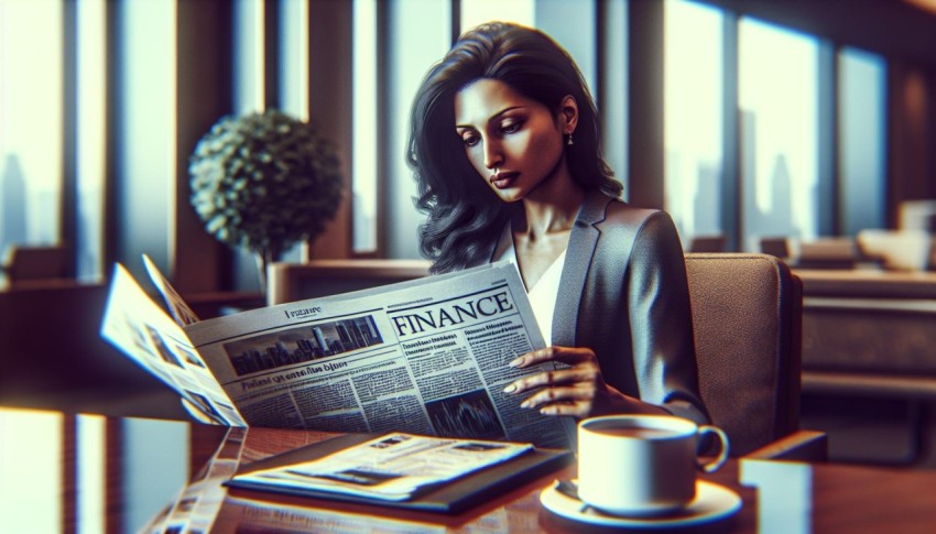 Photograph an investor reading the finance section of a newspaper 6