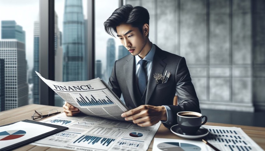 Photograph an investor reading the finance section of a newspaper 9