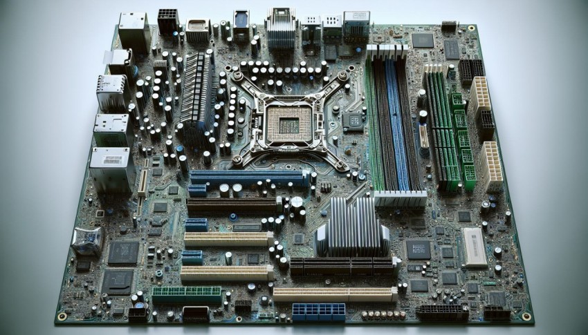 Capture the intricate circuitry of a computer motherboard 11