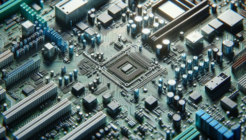 Capture the intricate circuitry of a computer motherboard 10