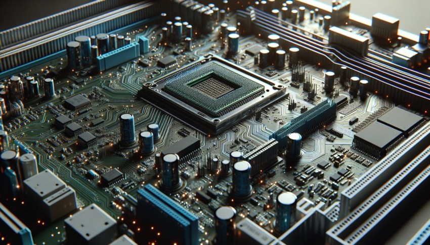 Capture the intricate circuitry of a computer motherboard 4