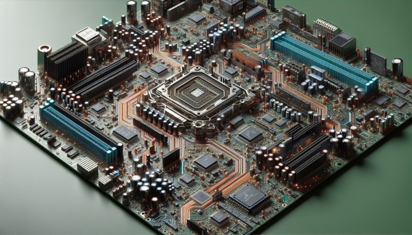 Capture the intricate circuitry of a computer motherboard 3