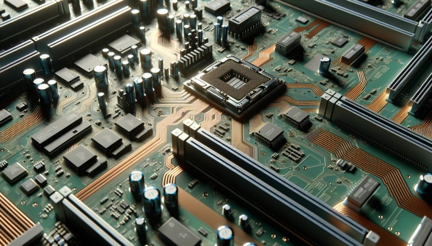 Capture the intricate circuitry of a computer motherboard 2