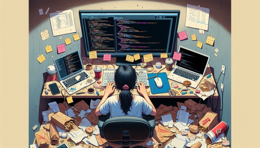 Photograph a programmer's workspace during a coding marathon 2