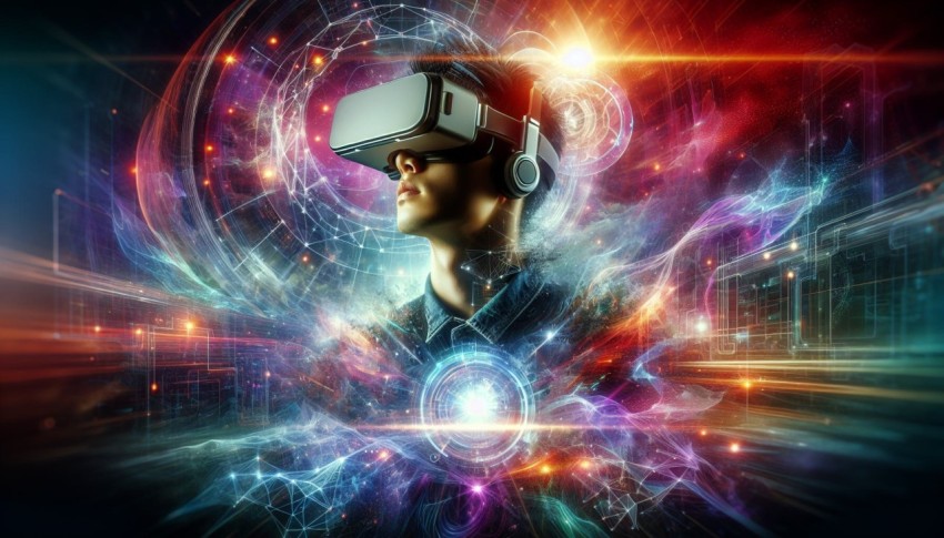 Capture a person wearing virtual reality goggles immersed in a digital world 7