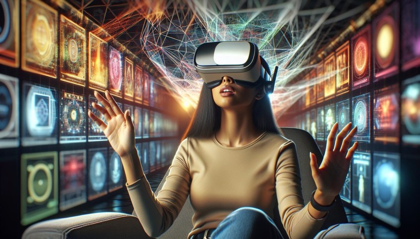 Capture a person wearing virtual reality goggles immersed in a digital world 4