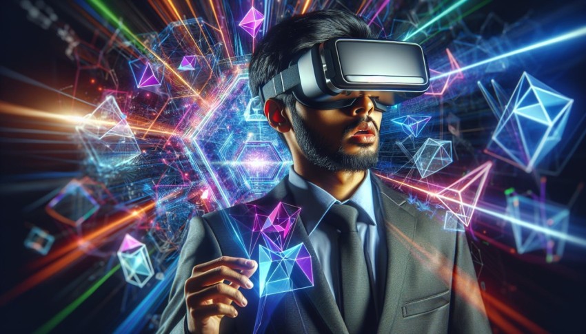 Capture a person wearing virtual reality goggles immersed in a digital world 1