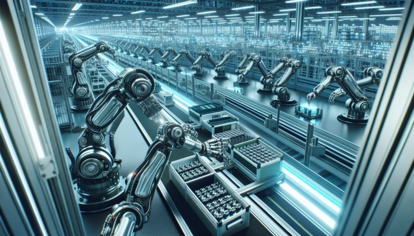 Showcase the advancements in robotics with a photo of an automated assembly line 8