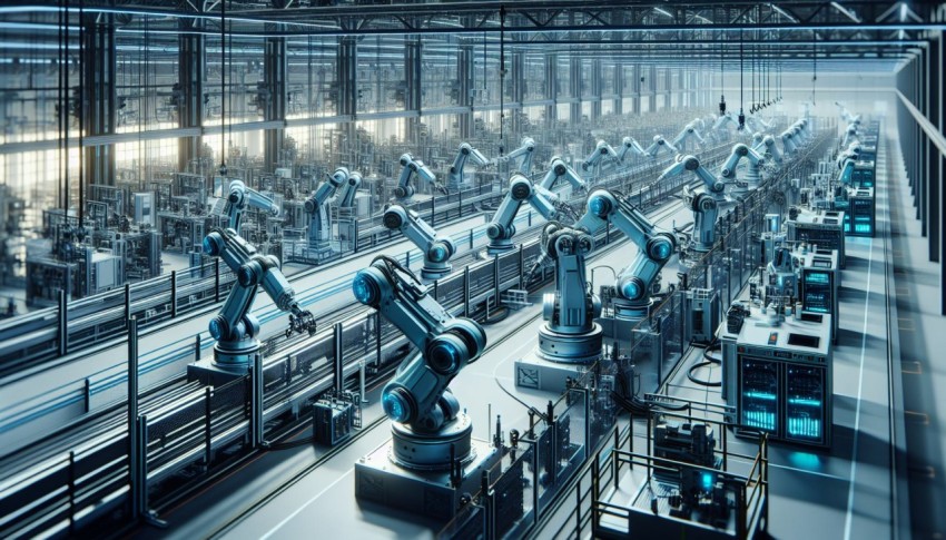 Showcase the advancements in robotics with a photo of an automated assembly line 7