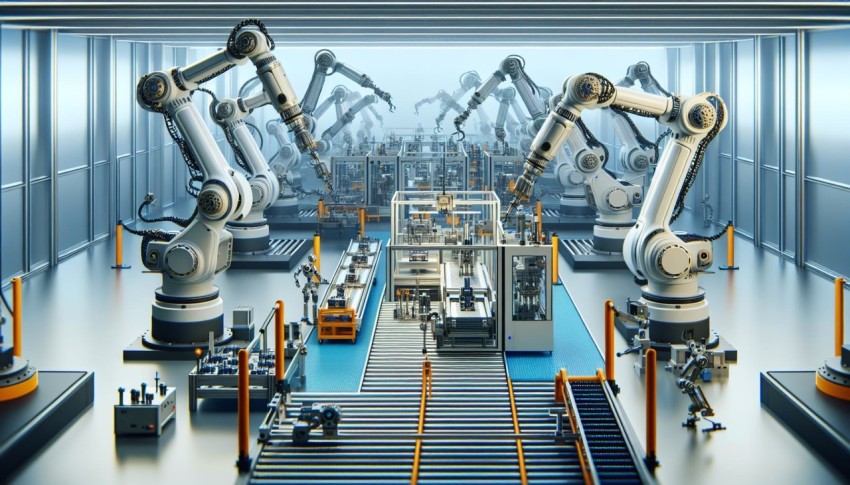 Showcase the advancements in robotics with a photo of an automated assembly line 6