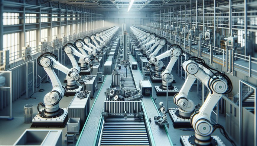 Showcase the advancements in robotics with a photo of an automated assembly line 5