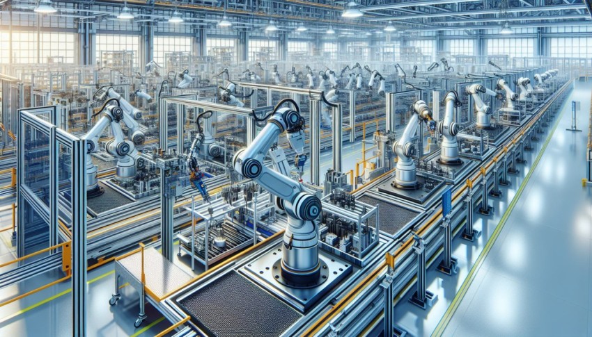 Showcase the advancements in robotics with a photo of an automated assembly line 3