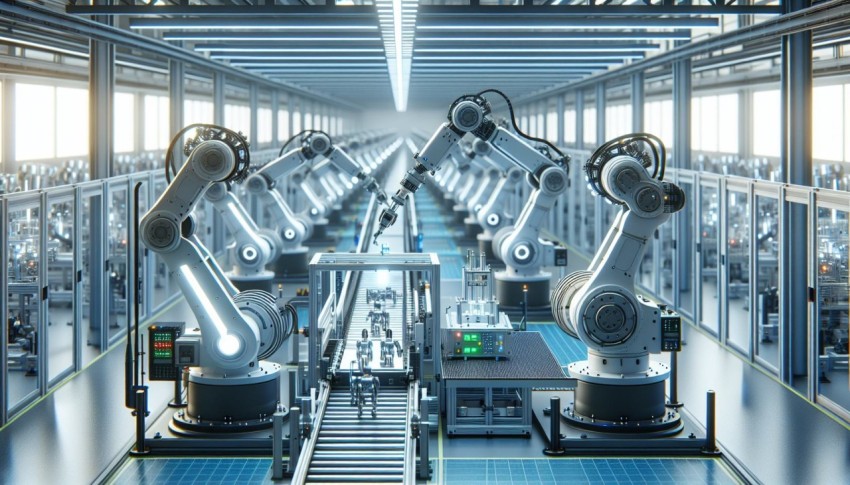 Showcase the advancements in robotics with a photo of an automated assembly line 2