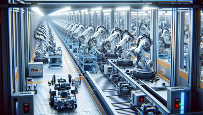 Showcase the advancements in robotics with a photo of an automated assembly line 1