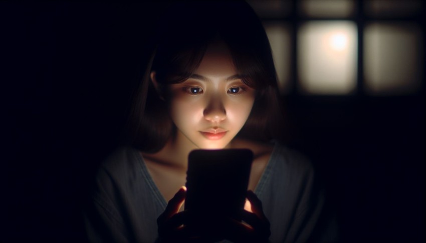 Photograph the glow of a smartphone screen illuminating someone's face in the dark 9