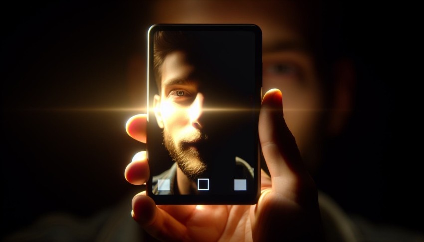 Photograph the glow of a smartphone screen illuminating someone's face in the dark 6