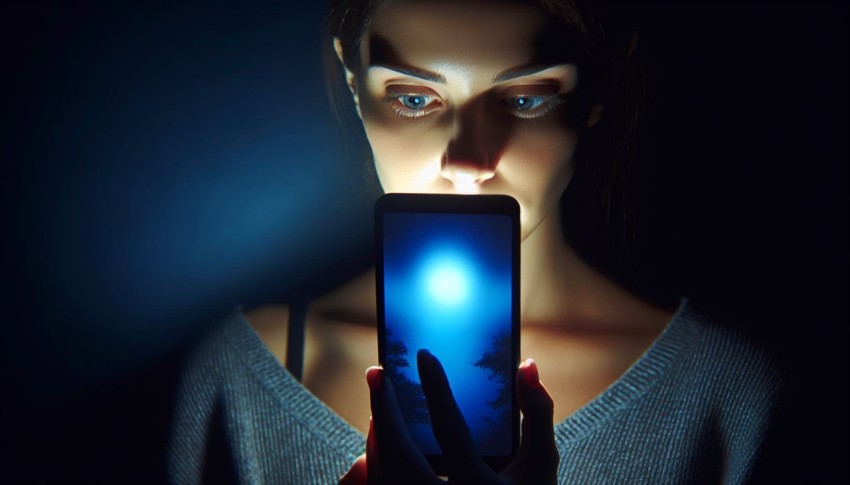 Photograph the glow of a smartphone screen illuminating someone's face in the dark 5