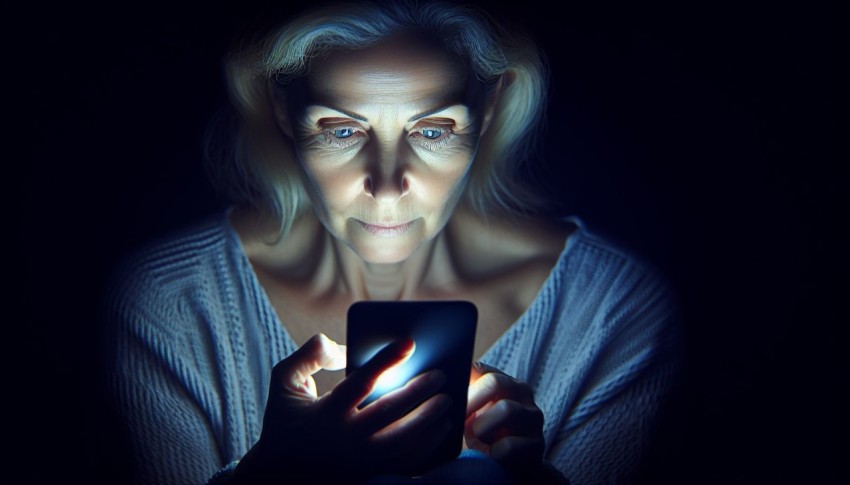 Photograph the glow of a smartphone screen illuminating someone's face in the dark 2