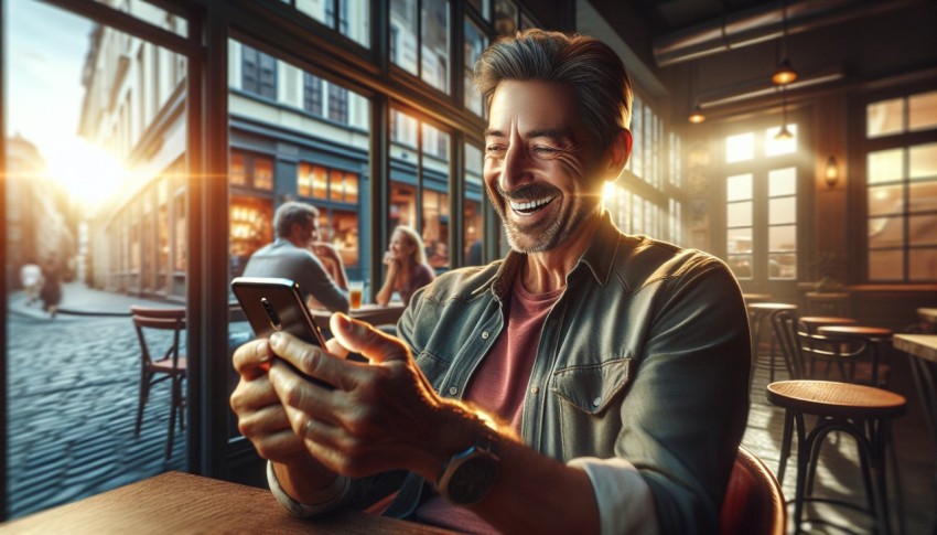 Take a candid shot of someone receiving good news over a text message 9