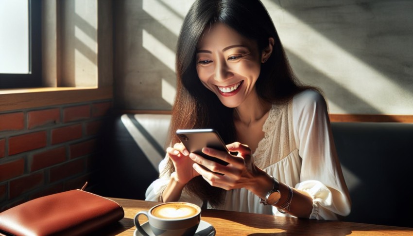 Take a candid shot of someone receiving good news over a text message 6