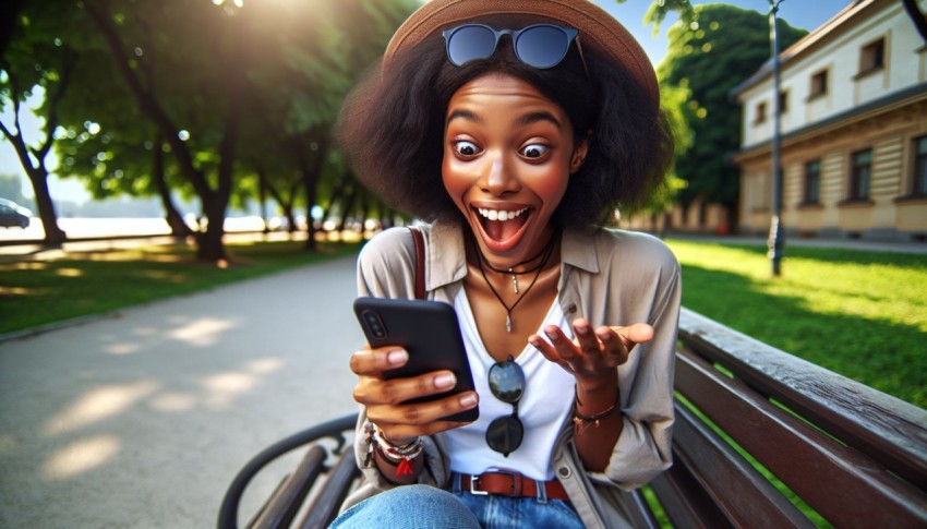 Take a candid shot of someone receiving good news over a text message 5