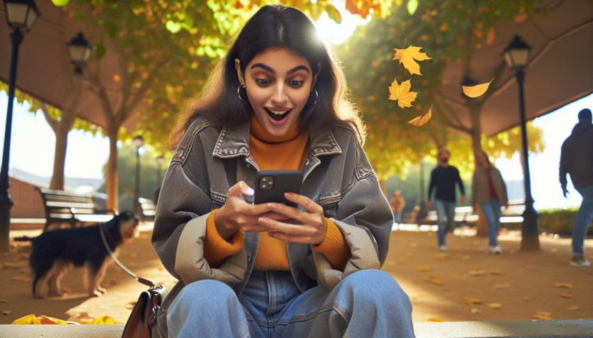 Take a candid shot of someone receiving good news over a text message 4