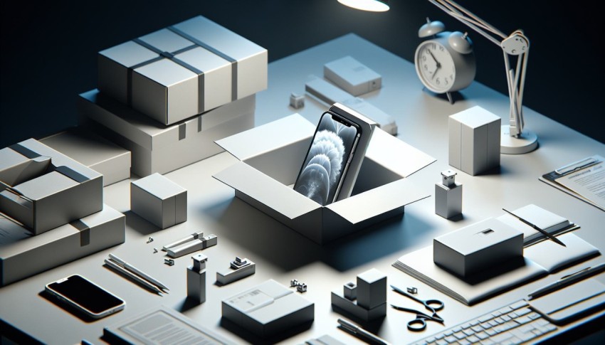 Document the unboxing of the latest high tech gadget in a minimalistic setting 10