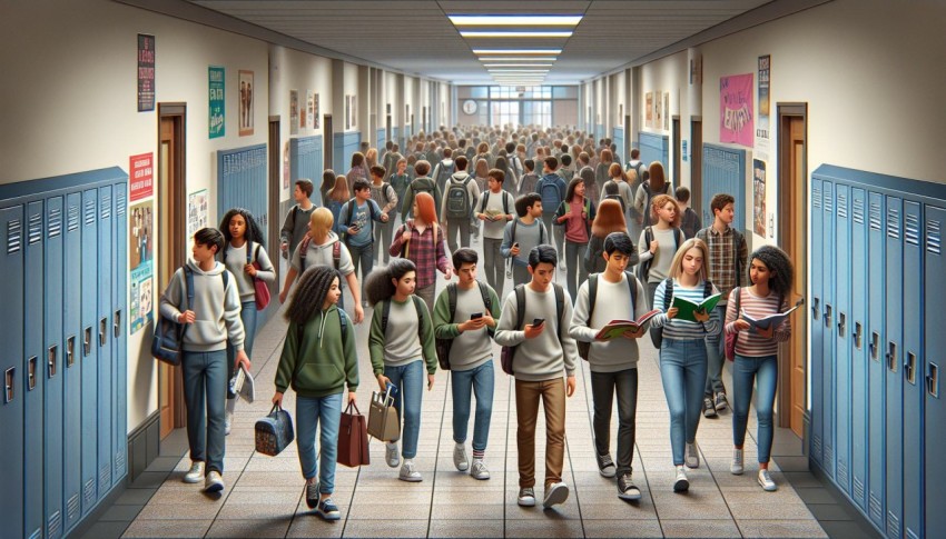 Photograph a bustling school hallway during class change 8