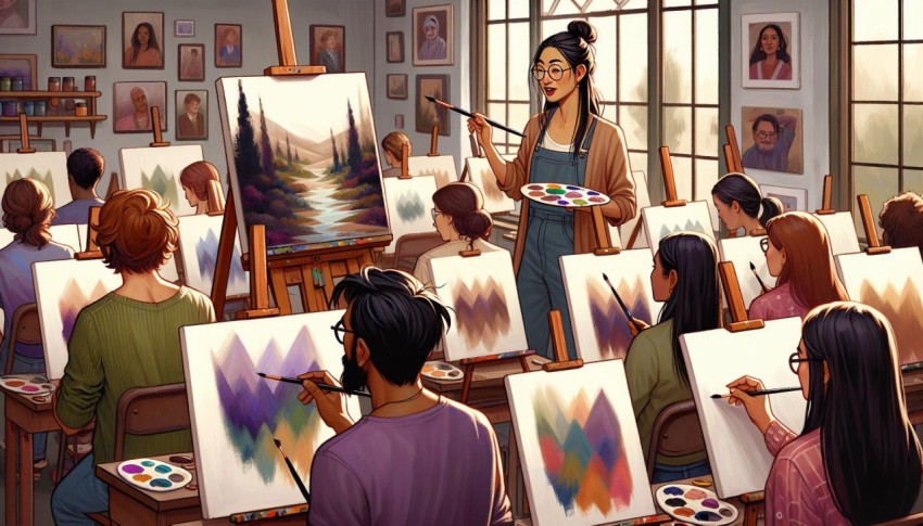 Document the process of an artist teaching a painting class 9