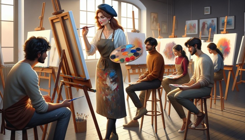 Document the process of an artist teaching a painting class 1