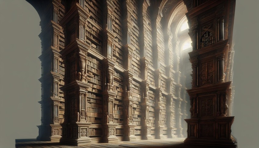 Snap an image of an ancient library's vast bookshelves 5