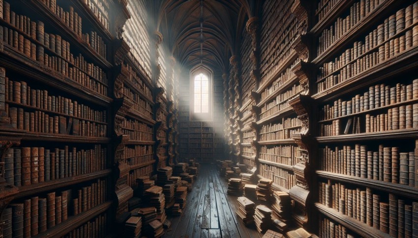 Snap an image of an ancient library's vast bookshelves 3