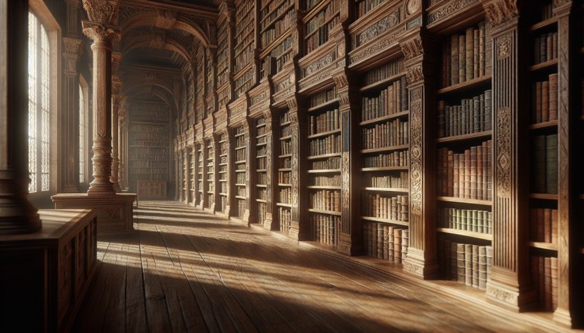 Snap an image of an ancient library's vast bookshelves 2