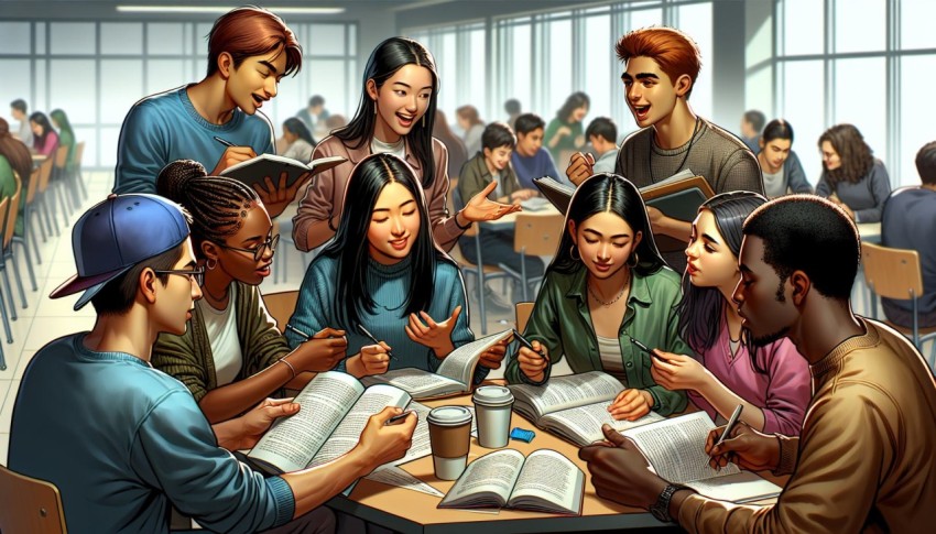 Photograph a group study session in a college caf 6